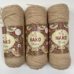 NAKO Truva Yarn Beige Acrylic Worsted Weight 4 Ply 3.5 oz Knit Crochet Lot of 3
